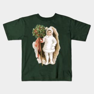 Vintage Victorian Girl with Christmas Holly Kids T-Shirt